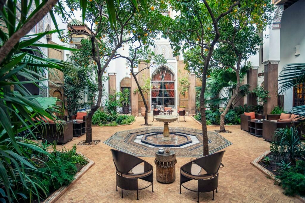 Courtyard at a Riad in Fes el Bali, Medina, Fez, Morocco